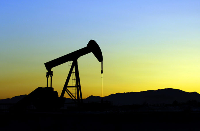 Fracking oil in sunset
