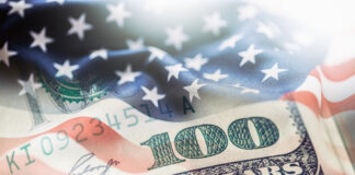 USA flag and American dollars